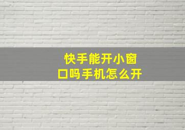 快手能开小窗口吗手机怎么开