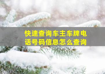 快速查询车主车牌电话号码信息怎么查询