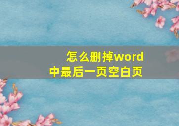 怎么删掉word中最后一页空白页