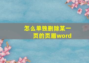 怎么单独删除某一页的页眉word