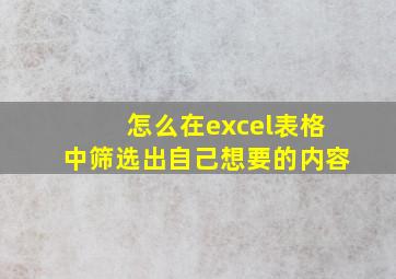 怎么在excel表格中筛选出自己想要的内容