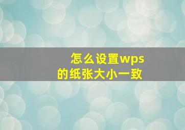 怎么设置wps的纸张大小一致