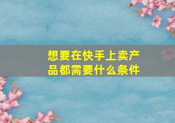 想要在快手上卖产品都需要什么条件