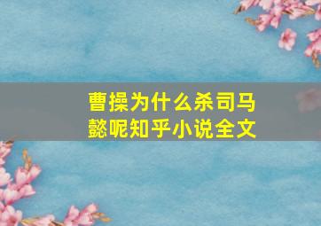 曹操为什么杀司马懿呢知乎小说全文