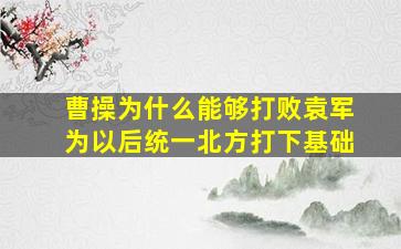 曹操为什么能够打败袁军为以后统一北方打下基础