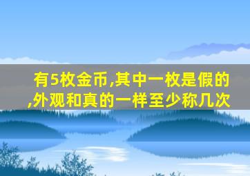 有5枚金币,其中一枚是假的,外观和真的一样至少称几次