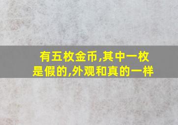 有五枚金币,其中一枚是假的,外观和真的一样