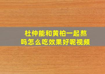 杜仲能和黄柏一起熬吗怎么吃效果好呢视频