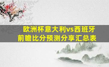 欧洲杯意大利vs西班牙前瞻比分预测分享汇总表