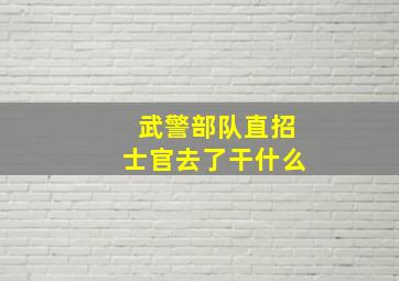 武警部队直招士官去了干什么