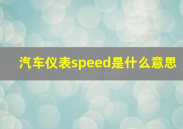 汽车仪表speed是什么意思