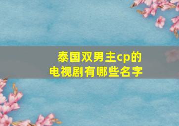 泰国双男主cp的电视剧有哪些名字