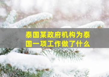 泰国某政府机构为泰国一项工作做了什么