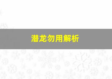 潜龙勿用解析