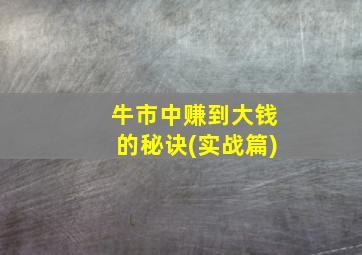 牛市中赚到大钱的秘诀(实战篇)