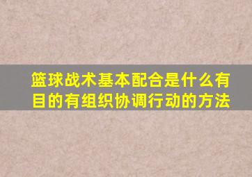 篮球战术基本配合是什么有目的有组织协调行动的方法