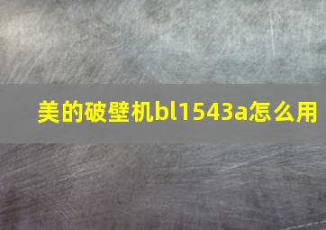 美的破壁机bl1543a怎么用