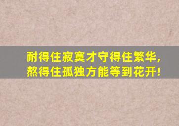 耐得住寂寞才守得住繁华,熬得住孤独方能等到花开!