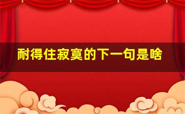 耐得住寂寞的下一句是啥