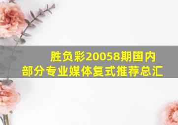 胜负彩20058期国内部分专业媒体复式推荐总汇