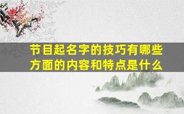 节目起名字的技巧有哪些方面的内容和特点是什么