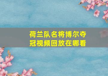 荷兰队名将博尔夺冠视频回放在哪看