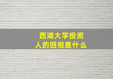 西湖大学投资人的回报是什么