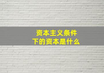 资本主义条件下的资本是什么