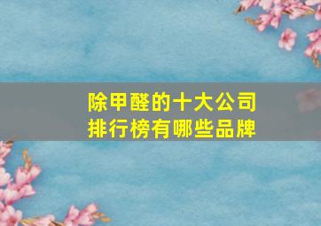 除甲醛的十大公司排行榜有哪些品牌