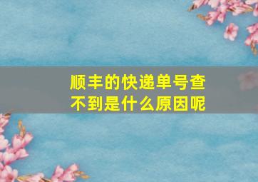 顺丰的快递单号查不到是什么原因呢