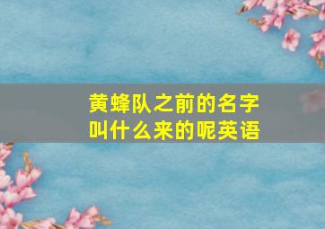 黄蜂队之前的名字叫什么来的呢英语