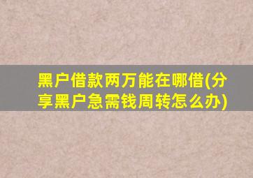 黑户借款两万能在哪借(分享黑户急需钱周转怎么办)