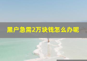 黑户急需2万块钱怎么办呢