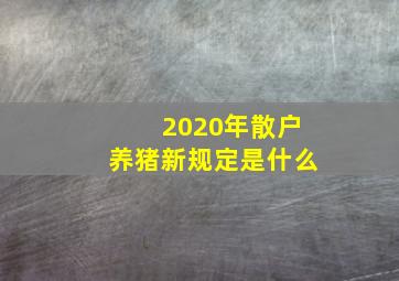 2020年散户养猪新规定是什么