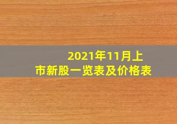 2021年11月上市新股一览表及价格表