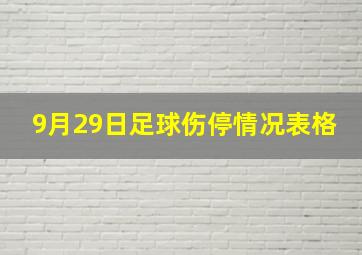 9月29日足球伤停情况表格