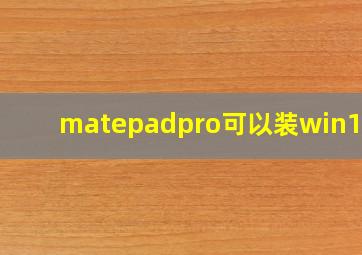 matepadpro可以装win10吗