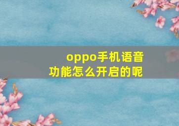 oppo手机语音功能怎么开启的呢