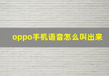 oppo手机语音怎么叫出来