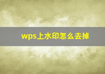 wps上水印怎么去掉