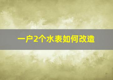 一户2个水表如何改造