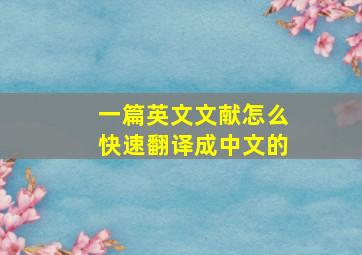 一篇英文文献怎么快速翻译成中文的