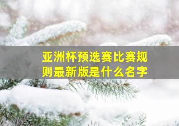 亚洲杯预选赛比赛规则最新版是什么名字