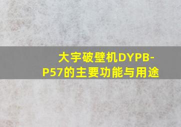 大宇破壁机DYPB-P57的主要功能与用途