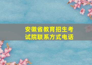 安徽省教育招生考试院联系方式电话