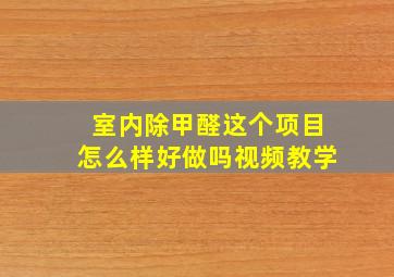 室内除甲醛这个项目怎么样好做吗视频教学