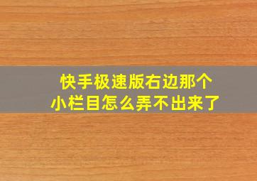 快手极速版右边那个小栏目怎么弄不出来了