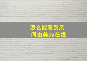 怎么能看到风间由美sv在线