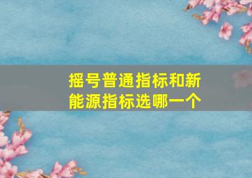 摇号普通指标和新能源指标选哪一个