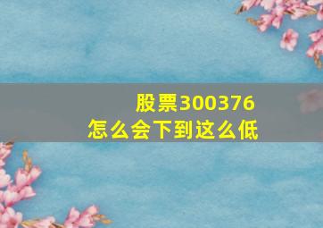 股票300376怎么会下到这么低